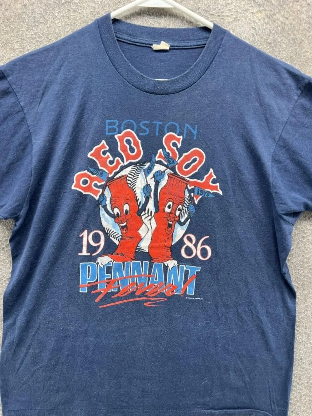 Vtg Boston Red Sox Shirt Mens XL Blue MLB Baseball 1986 Pennant Fever Twins